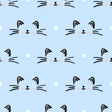 Blue cat seamless pattern. Meow and cat paws background vector illustration Stock Illustration