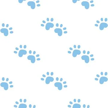 Blue cat seamless pattern. Meow and cat paws background vector illustration Stock Illustration