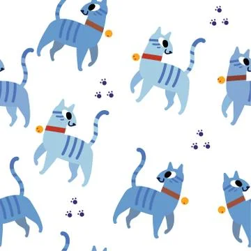 Blue cats pattern seamless Stock Illustration