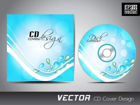 Blue CD cover with white waves,bubbles and water drops. Illustrazione stock
