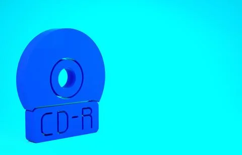Blue CD or DVD disk icon isolated on blue background. Compact disc sign. Mini Stock Illustration
