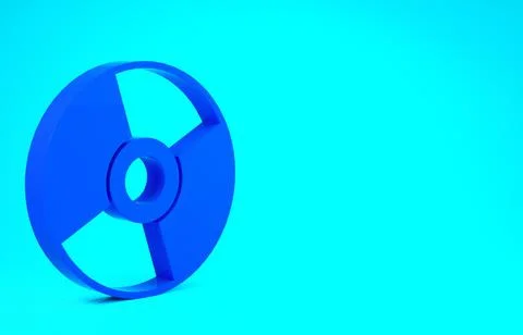 Blue CD or DVD disk icon isolated on blue background. Compact disc sign. Mini Stock Illustration