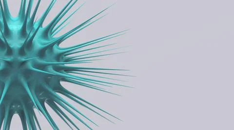 Blue cell. Gray background, close-up. Virus concept. 3d render. Stock Illustration