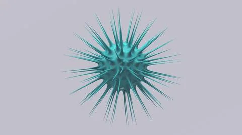 Blue cell. Gray background. Virus concept. Abstract illustration, 3d render. Stock Illustration