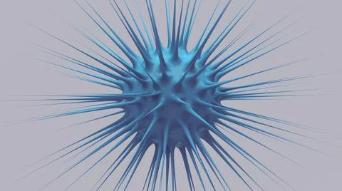 Blue cell. Gray background. Virus concept. Abstract illustration, 3d render. Stock Illustration