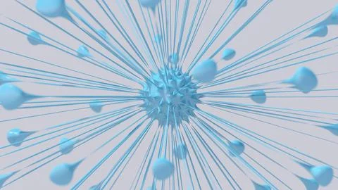 Blue cell. Virus concept. Gray background, close-up. 3d render. Illustrazione stock