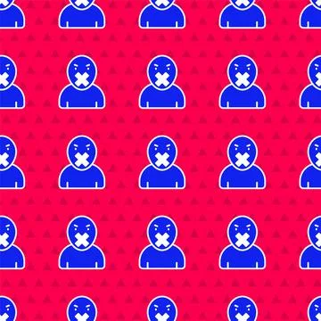 Blue Censor and freedom of speech concept icon isolated seamless pattern on red 스톡 일러스트