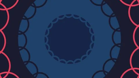 Blue central circle surrounded by dark blue rings and pink curved loops along Stock-Illustration