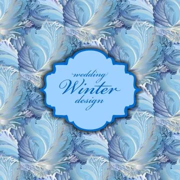 Blue centre label design. Winter frozen glass background. Text place. Stock Illustration