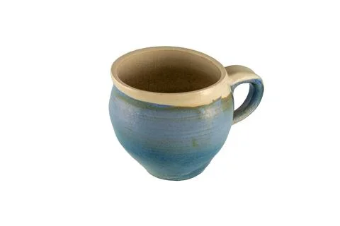 Blue Ceramic Coffee Mug With Handle Rustic Pottery Cup On White Background Stock Photos