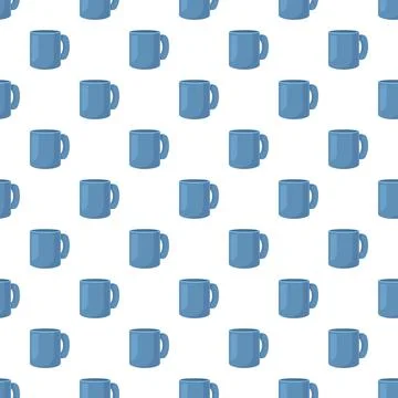 Blue ceramic coffee mugs repeating pattern background Stockillustratie