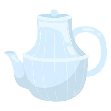 Blue ceramic teapot, simple modern design, isolated on white. Kitchenware for Stock Illustration