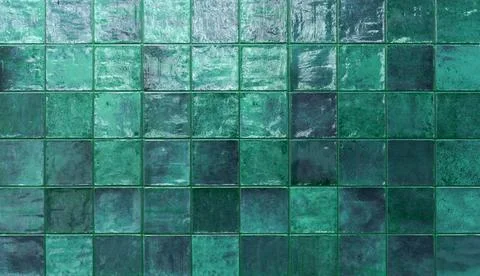 Blue ceramic tile background. Old vintage ceramic tiles in green to decorate the Stock Photos
