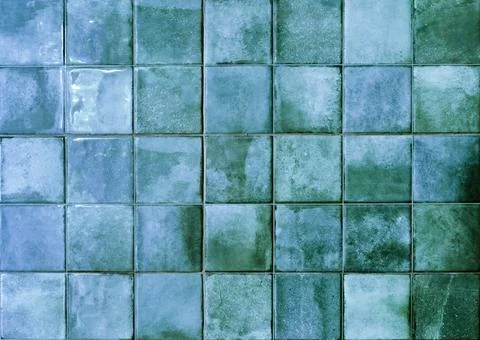Blue ceramic tile background. Old vintage ceramic tiles in green to decorate the Stock Photos