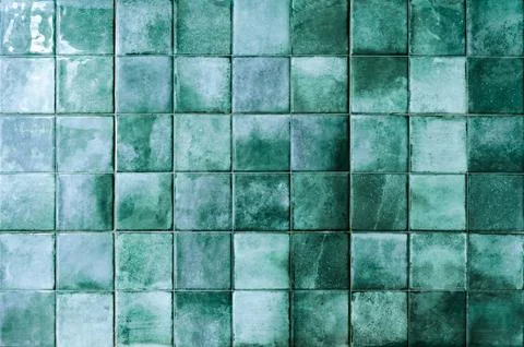 Blue ceramic tile background. Old vintage ceramic tiles in green to decorate the 스톡 사진