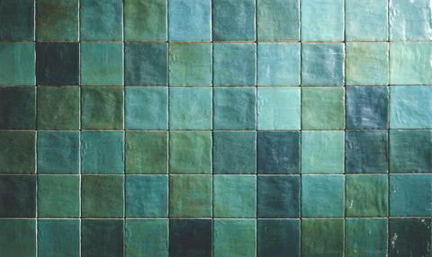 Blue ceramic tile background. Old vintage ceramic tiles in green to decorate the Stock Photos