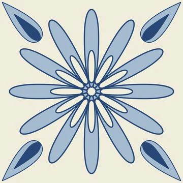 Blue ceramic tile, flower pattern symmetrical geometric flower, square cerami Stock Illustration