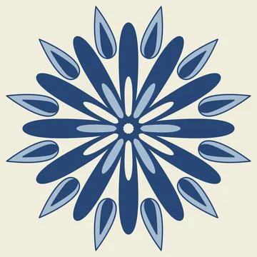 Blue ceramic tile, symmetrical geometric flower, square ceramic tile vector i Stock Illustration