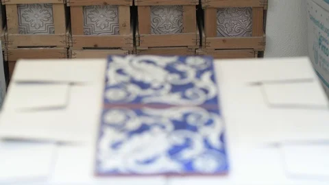 Blue Ceramic Tiles Alternate Focus Stock Footage 90088735