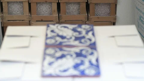 Blue Ceramic Tiles Alternate Focus Stock Footage 90088797