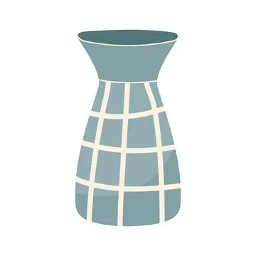 Blue ceramic vase with white grid pattern line art isolated vector illustrati イラスト素材