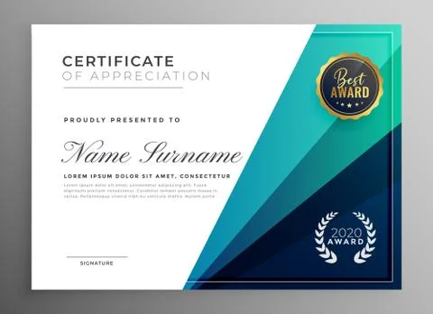 Blue certificate of appreciation template design Stock Illustration