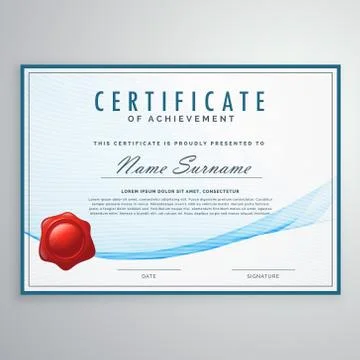 Blue certificate design in elegant wave shape Stock Illustration