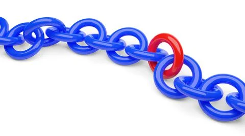Blue chain with one red link element over white background, team, teamlead or 스톡 일러스트