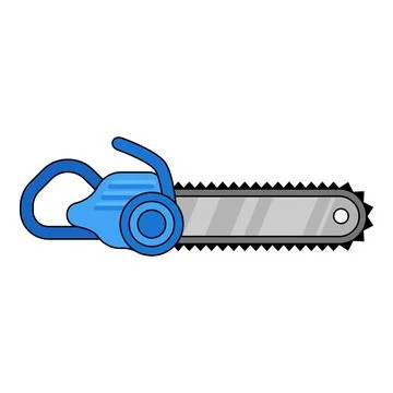 Blue chainsaw cutting wood work tool power saw Stock Illustration