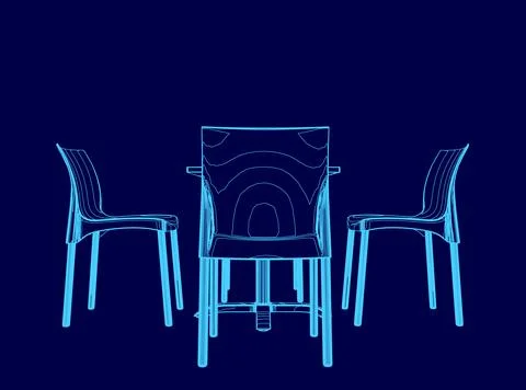 Blue chair is shown in front of two other chairs. The chairs are arranged in a Stock Illustration