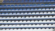 Blue Chairs Covered With Snow At The Stadium Static Stock Footage