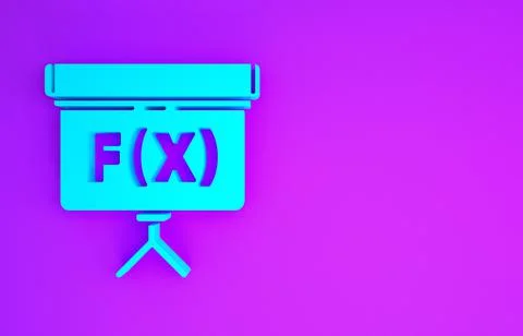 Blue Chalkboard with function mathematical icon isolated on purple background Illustrazione stock