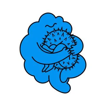 Blue Character Hugging Spiky Ball Stock Illustration