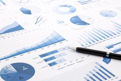 Blue charts, graphs, data and reports Stock Photos