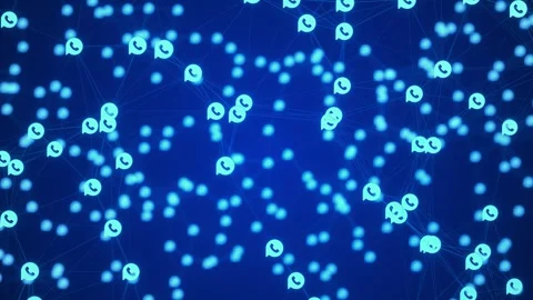 Blue Chat and Voice Call Icons Connected in Digital Network Stock Footage 333498187