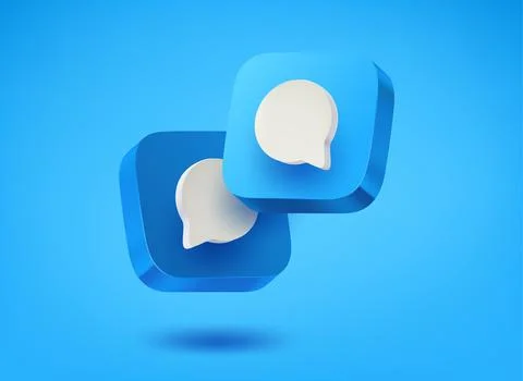 Blue chat bubbles on blue background. Conversation concept. 3d vector illustr Stock Illustration