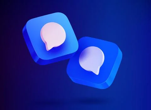 Blue chat bubbles on vivid background. Conversation concept. 3d vector illust Illustrazione stock