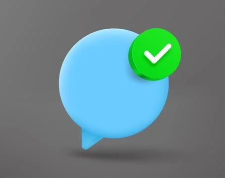 Blue chat cloud with green checkmark. 3d vector icon Stock-Illustration