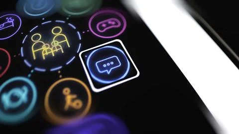 Blue chat icon highlighted on dark family hub Stock Photos