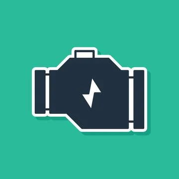 Blue Check engine icon isolated on green background. Vector Stock Illustration
