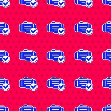 Blue Check engine icon isolated seamless pattern on red background. Vector Stock Illustration