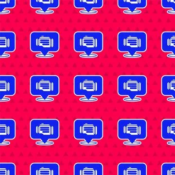 Blue Check engine icon isolated seamless pattern on red background. Vector 스톡 일러스트