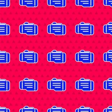 Blue Check engine icon isolated seamless pattern on red background.  Vector Illustrazione stock