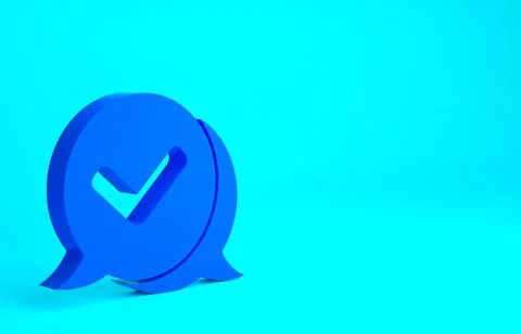 Blue Check mark in speech bubble icon isolated on blue background. Security,  스톡 일러스트