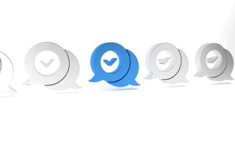 Blue Check mark in speech bubble icon isolated on white background. Securit.. Stock Illustration