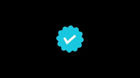 Blue check mark verification badge animation isolated on black background. .. Stock Footage 341516280