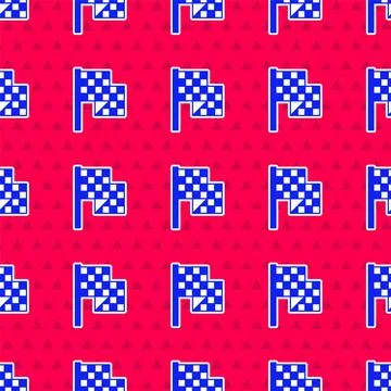 Blue Checkered flag icon isolated seamless pattern on red background. Racing Stock Illustration