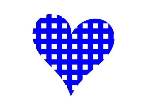Blue checkered heart illustration, Gingham pattern love symbol, Blue plaid te Stock Illustration