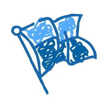 Blue checkered racing flag hand drawn doodle style 스톡 일러스트