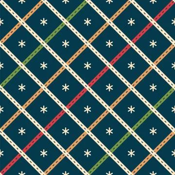 Blue checkered seamless pattern with snowflakes. Seamless pattern. Vector Illustrazione stock
